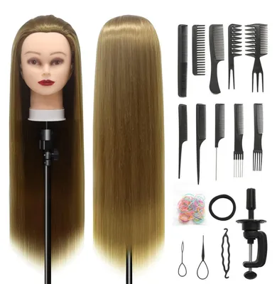Produktbild von Friseurpuppe – Friseurkopf – Übungskopf – 28 Zoll – 100 % synthetisches Haar – Schwarz