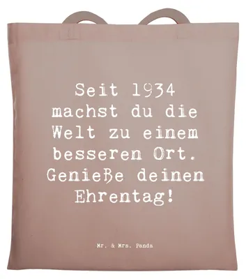 Produktbild von Mr. & Mrs. Panda Baumwollbeutel Spruch 1934 Geburtstag - Braun Pastell - Geschenk, Liebe, canvas tasche, Schultasche, Wertschätzung, Laptoptasche, Geburtstagsgeschenk
