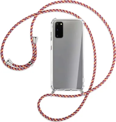 Produktbild von Handykette Backcover-Schutzhülle mit Band (Metall silberfarben) für Samsung Galaxy S20 (G980) - weinrot/gelb/grau