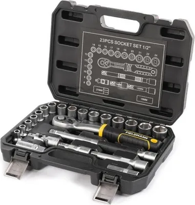 Zdjęcie produktu dla Zestaw Kluczy Nasadowych Fieldmann FDG 5022-23R, 23 szt., Grzechotka 1/2", Nasadki 8-24 mm