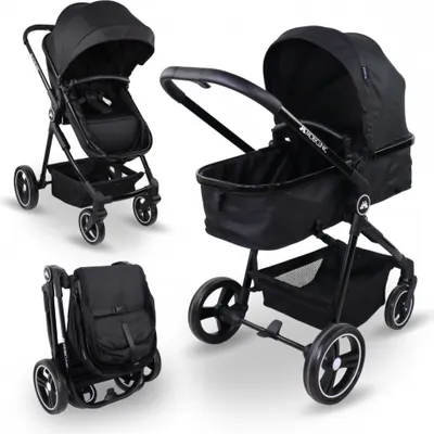 Produktbild von Kinderwagen 2 en 1 Mobiclinic Kids Babywanne 2 in 1 Nuit Ultrakompakt 5-Punkt-Gurtsystem 22 kg, Motorhaube Korb Fußbremse Wendbar (Schwarz)