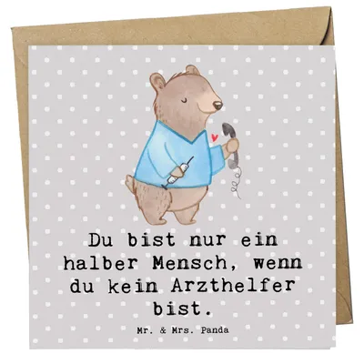 Produktbild von Mr. & Mrs. Panda Grußkarte Arzthelfer Herz - Grau Pastell - Geschenk, anlasskarte, Klappkarte, faltkarte, Krankgeschrieben, MFA, Lustig, Spruch, Glückwunschkarte