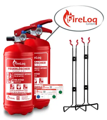 Produktbild von FireLoq 2x 2kg Pulver Feuerlöscher für Brandklasse ABC mit 13A | 89B | C ergibt 4 LE Dauerdruck inkl. Prüfnachweis,Wandhalter und Manometer