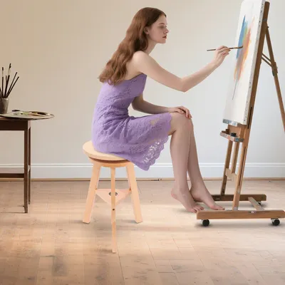 Image de Tabouret de travail en bois réglable, avec siège ergonomique et structure robuste