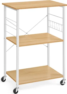 Produktbild von VASAGLE Küchenwagen mit 3 Ebenen, 6 Haken, 40 x 60 x 89 cm, Wolkenweiß