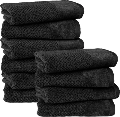 Produktbild von Pure Label 10-TLG Handtücher Set mit Aufhängeschlaufen aus Baumwolle, saugstark und weich | 10er Pack Handtücher 50x100 cm aus Baumwolle, Schwarz