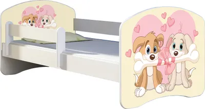 Produktbild von ACMA Jugendbett Kinderbett Junior-Bett Komplett-Set mit Matratze Lattenrost und Rausfallschutz Weiß 12 Welpen 140x70