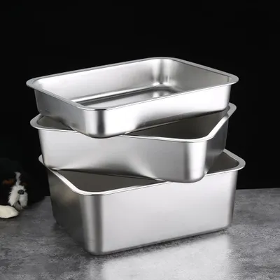 Obrázek produktu pro Kočičí toaleta z nerezové oceli, rozměry 50 x 35 x 15 cm, bez zápachu a hygienická