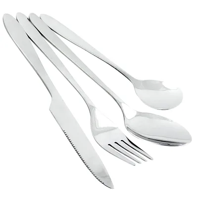 Produktbild von Camping Besteck Set 4-teilig für Outdoor, Festival & Trekking - Edelstahl Messer, Gabel, Löffel, Teelöffel - mit Neopren Tasche, leicht & kompakt Silber-OneSize