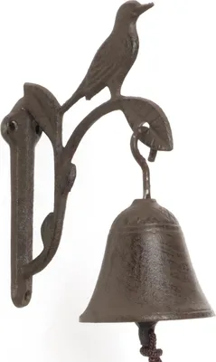 Produktbild von Moritz Türglocke Glocke Vogel Vögelauf Ast Blätter Wandglocke Gartendeko Gusseisen Rustikal Antik Design Stil Retro Klingel