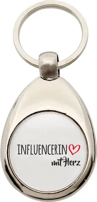 Produktbild von Huuraa Schlüsselanhänger Influencerin mit Herz Metall Schlüsselring Einkaufswagenchip Geschenkidee