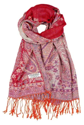 Zdjęcie produktu dla Szal Pashmina, wzór Paisley, czerwony, 200x70 cm. Idealny dla kobiet