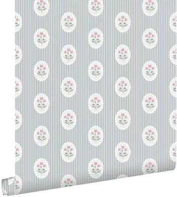 Produktbild von ESTAhome Tapete Blumen und Streifen Blau 50 x 900 cm