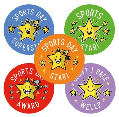Sporttag-Stickerpaket, 250 Sticker, bunt, 28 mm, rund