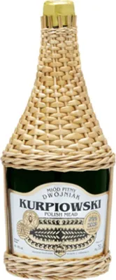 Produktbild von Kurpiowski Dwojniak Honig (Halber) 0,75L in geflochtener Flasche | Met Honigwein Metwein Honigmet | 750 ml | 16% Alkohol | Apis | Geschenkidee | 18+