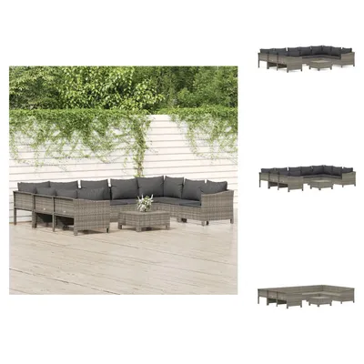Immagine prodotto di vidaXL set da salotto da giardino 10 pezzi con cuscini in poly rattan grigio - Set di mobili da giardino