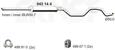 Produktbild von ERNST 043144 Mittelschalldämpfer Schalldämpfer für OPEL Vectra C Limousine (Z02) Vectra C CC (Z02)