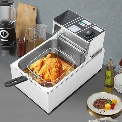 Obrázek produktu pro Fritovací hrnec - 2500 W - 6 litrů - Nerezová ocel - Elektrický fritovací hrnec - S košem a víkem