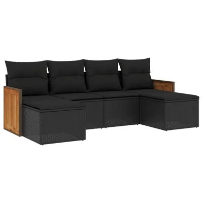 Produktbild von vidaXL 6-tlg. Garten-Sofagarnitur mit Kissen Schwarz Poly Rattan