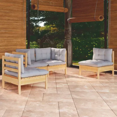 Produktbild von Möbel 4-tlg. Garten-Lounge-Set mit Grauen Kissen Kiefer Massivholz - Gartenmöbelgarnituren 3096171