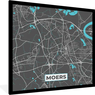 Produktbild von MuchoWow® Gerahmtes Poster Karte - Moers - Blau - Stadtplan - Deutschland 40x40 cm - Poster mit Schwarzem Bilderrahmen Wandposter Rahmen Foto Bilder - Mit Rahmen - Wanddekoration Schlafzimmer