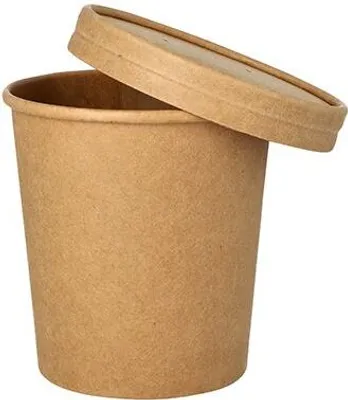 Produktbild von 500 Suppenbecher + Deckel, Pappe rund 470 ml Ø 9,8 cm · 10 cm braun