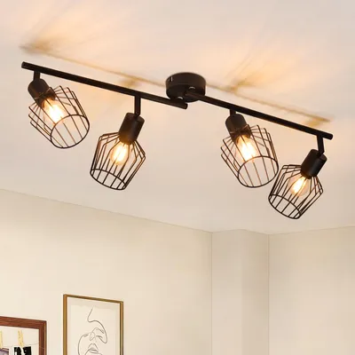 Produktbild von ZMH Deckenleuchten 4 Flammig Deckenspot - Schwenkbar Schwarz E14 Deckenspot Metall Retro Deckenstrahler Vintage Strahler Drehbar 350° Flurlampe für Küche Schlafzimmer Wohnzimmer