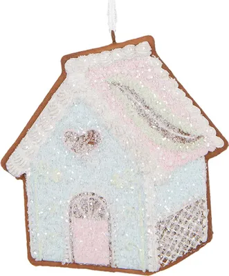 Obrázok produktu pre Clayre & Eef Vianočná visačka perníkový domček 9x1x10 cm modrý plast