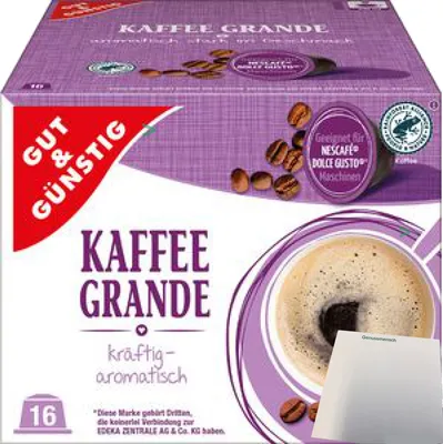 Produktbild von G&G Kaffee Grande Kaffeekapseln geeignet für Nescafe Dolce Gusto (1x16 Portionen) + usy Block