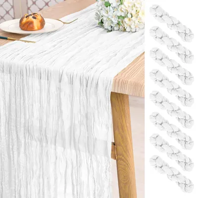 Obrázok produktu pre Solidchoice – Súprava 8 bielych boho obrusov, dĺžka 3 metre