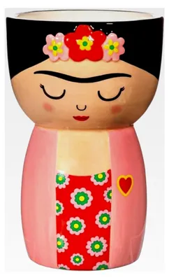 Produktbild von Kleine Frida Kahlo Stil Vase aus Dolomit, bunt, 8,8 x 8,8 x 13,5 cm