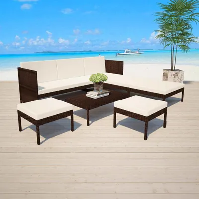 Produktbild von "Rabatt" 6-tlg. Garten-Lounge-Set - Wetterfestes Sitzgruppe - für 5 Personen - mit Auflagen Poly Rattan Braun - Lounge-Dining set CC19860