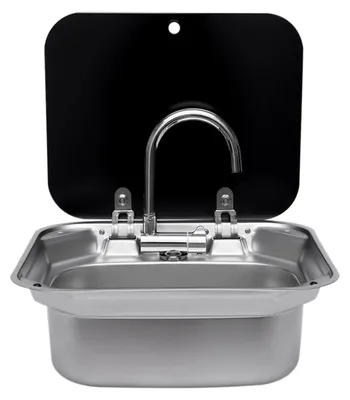 Produktbild von Spülbecken aus Edelstahl - Handwaschbecken/Küchenspüle - Einzelbecken - 304 Edelstahl - Mit schwenkbarer Mischbatterie - Für Wohnmobil und Camper - 41x36,5x16 cm - Silber