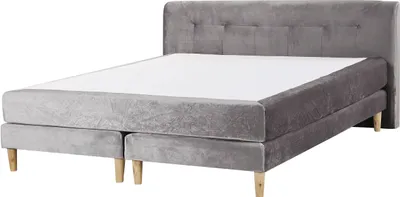 Zdjęcie produktu dla BELIANI Łóżko kontynentalne szare welurowe drewniana nóżki 160 x 200 cm z materacem i pikowanym wezgłowiem