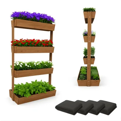 Produktbild von Coemo Vertikalbeet Vera Braun aus Holz Hochbeet 4 Etagen Kästen höhenverstellbar und neigbar