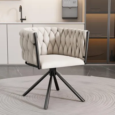 Image de OKWISH Chaise de Salle à Manger Pivotante avec Accoudoirs - Fauteuil en Velours et Pieds Métal - 51.5x51.5x71 cm - Beige