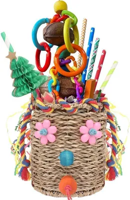 Image de Jouets pour oiseaux Herbe de mer Panier de nourriture Blocs de bois Noix DIY Arbre en nid d'abeille