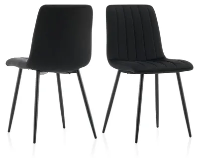 2er-Set Samt-Esszimmerstühle, schwarz, mit Metallbeinen