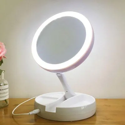 Image de Miroir de maquillage USB portable avec grossissement 10x et éclairage LED