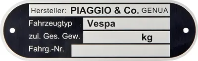 Produktbild von Typenschild SIP Spareparts PIAGGIO schwarz 80 x 25 x 0,6 mm für Vespa PX 80, PX
