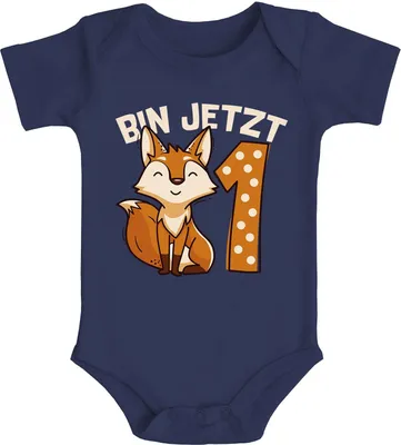 Produktbild von Baby T-Shirt 1. Geburtstag Fuchs Bin jetzt 1 Tiermotive Fox Geburtstagsshirt Jungen Mädchen Baumwolle MoonWorks® navy 6-12 Monate