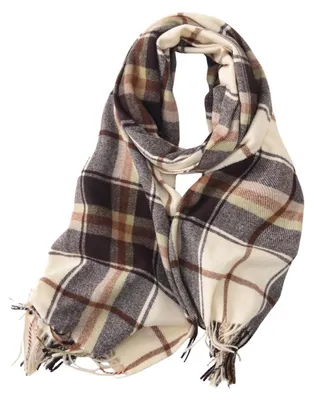 Immagine prodotto di Sciarpa da donna, inverno, morbida e calda, a quadri con frange, lunga, color beige