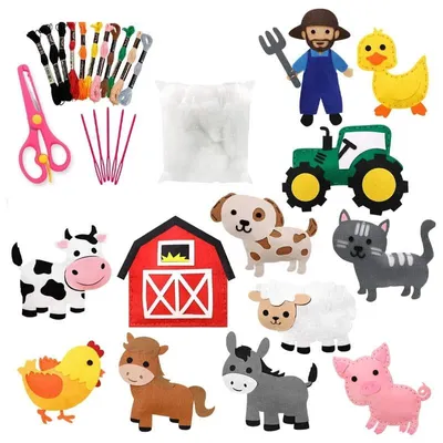 Produktbild von Filz Nähset Kinder Bauernhof - 12 Teile - DIY Tiere & Traktor Nähset ab 5 Jahren