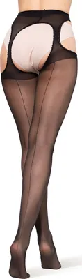 Produktbild von BANANALU Ouvert Strumpfhose mit Naht 20 Den mit offenem Schritt Cutout Love Chic 20 Nero L