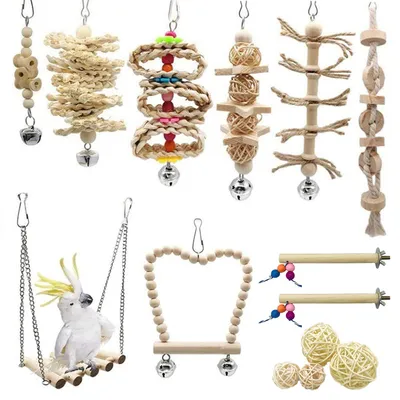 Produktbild von Omgoods – 18 Stück Vogelspielzeug – Sitzstange, Hängematte und Schaukel für kleine Vögel