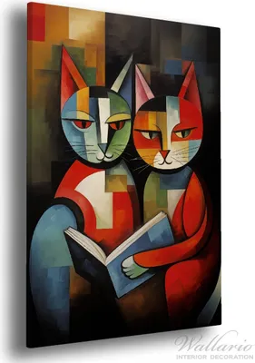 Produktbild von Wallario Premium Leinwandbild Lesende Katzen in Größe 60 x 90 cm