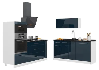 Productafbeelding van Keuken Vicco Fame-Line Donkerblauw hoogglans/Wit 340 cm, WB Eik, Model 63738