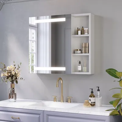 Produktbild von AQUABATOS Spiegelschrank Bad mit Beleuchtung Linksoffener Badezimmerschrank 70 x 60 cm LED Badschrank Antibeschlag mit Steckdose