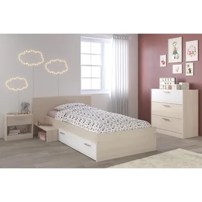 Produktbild von Wendbares Kinderbett + Nachttisch + Kommode mit 3 Schubladen – 121 x 193 x Höhe 67 cm.