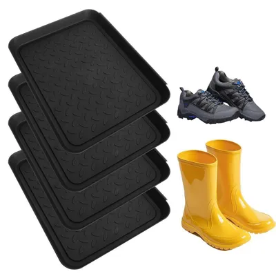 Zdjęcie produktu dla Zestaw 4 sztuk misek do ociekania wody z butów, wymiar 35 x 27,5 x 3 cm, kolor czarny, wykonane z polipropylenu